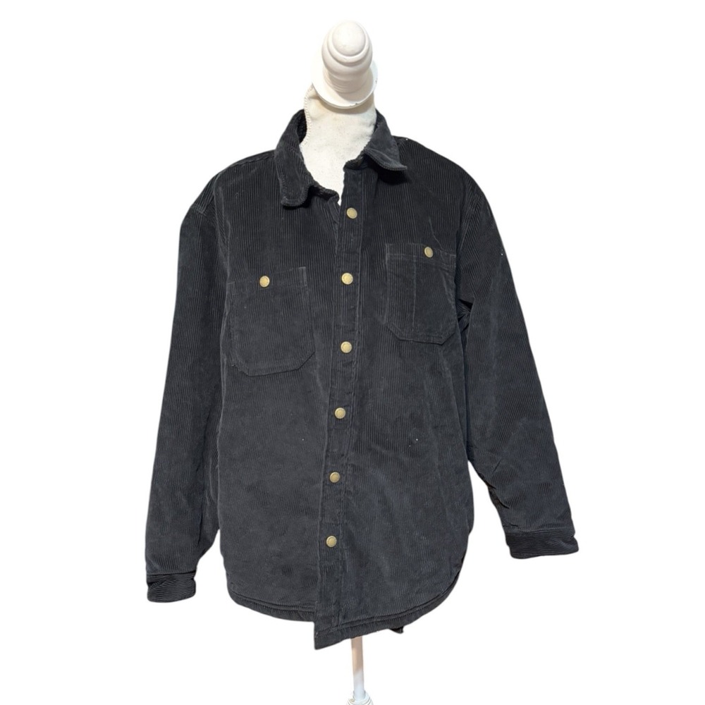 LL Bean Heritage Sherpa Lined Corduroy Jacket Mens Sz L Reg Black Snap Shacket